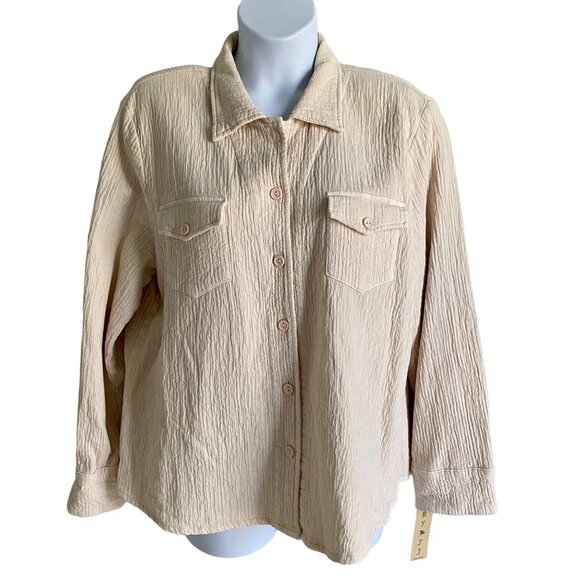 By JJ Long Sleeve Button Up Cream Colored Heavy Cotton Women's Top XL NEW NWT - Picture 2 of 9